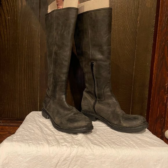 Distressed black/Gray soft leather boots (round toe) - Picture 6 of 10